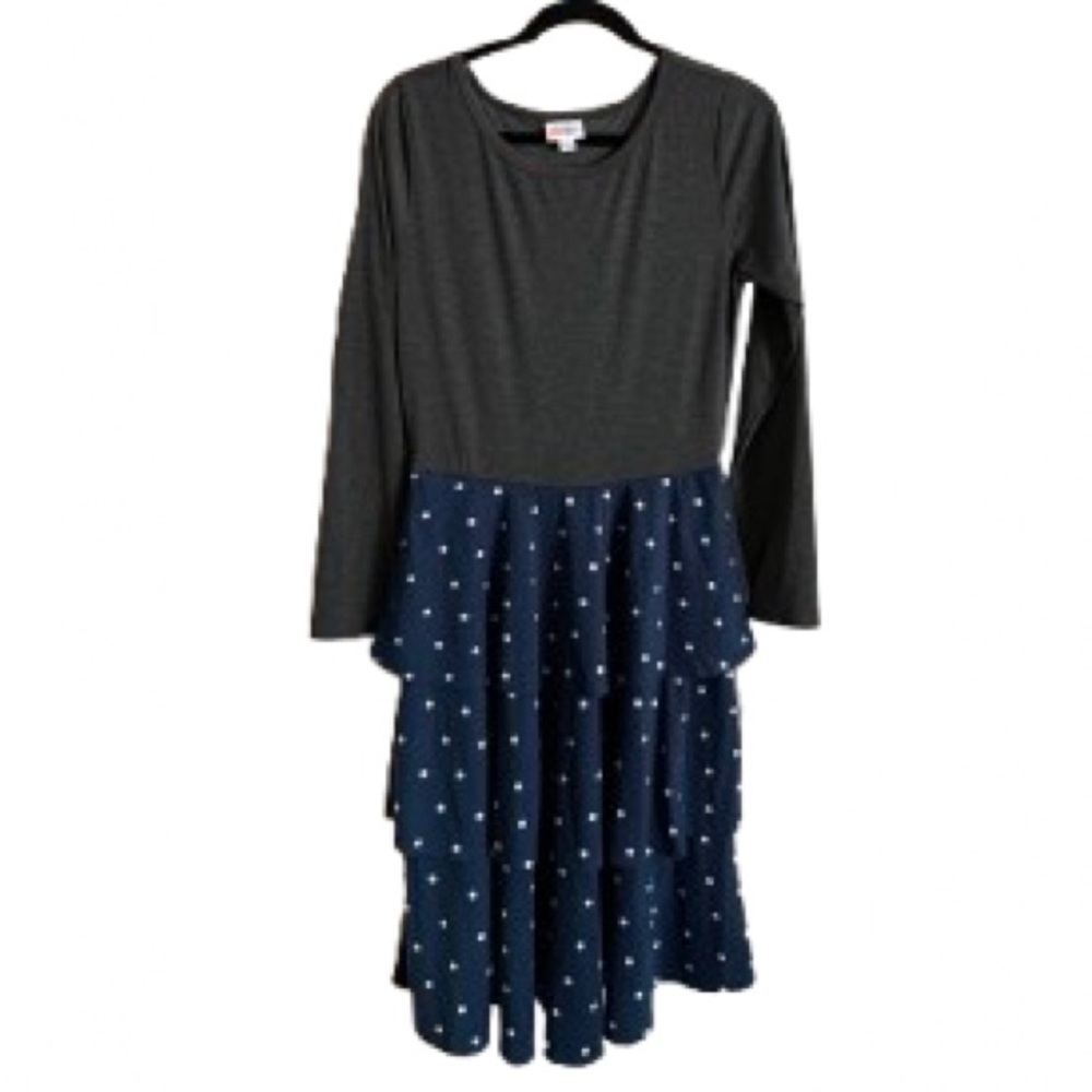 NWT LuLaRoe Charcoal  with Navy Polka Dot Dress - Size L